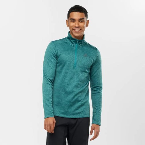 Turquoise Salomon Essential Lightwarm Seamless Half Zip Men's Sweatshirt | PH 63498X